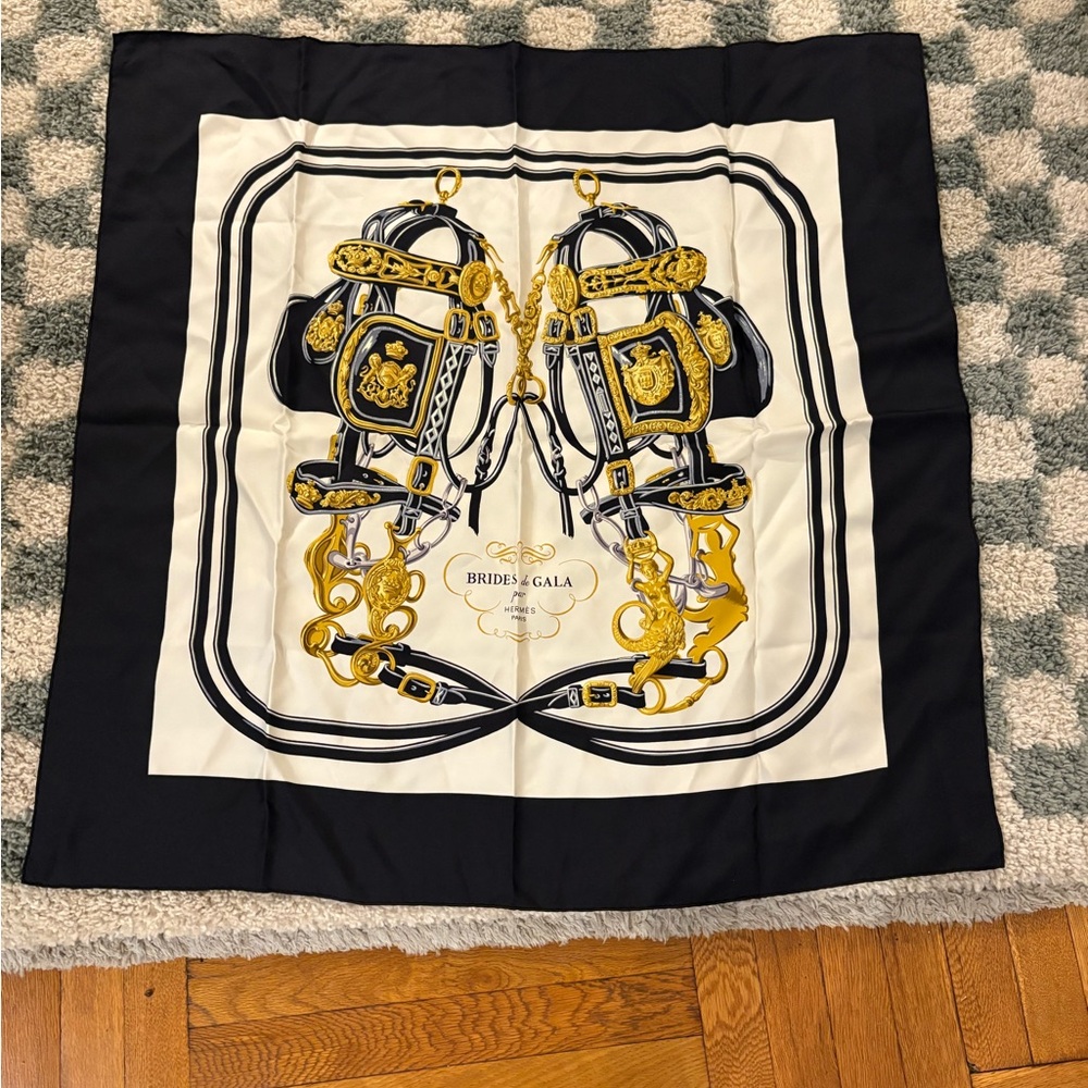 Hermes Black and Gold Scarf
